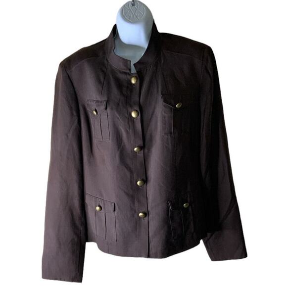 Valerie Stevens Jacket Women's Size 16 100% Silk Dome Brass Button Flap Pockets - Picture 3 of 8